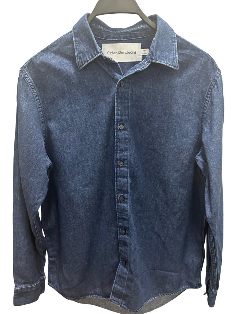 Calvin Klein Jeans Men's Dark Wash Denim Button Up Shirt Long Sleeve Small